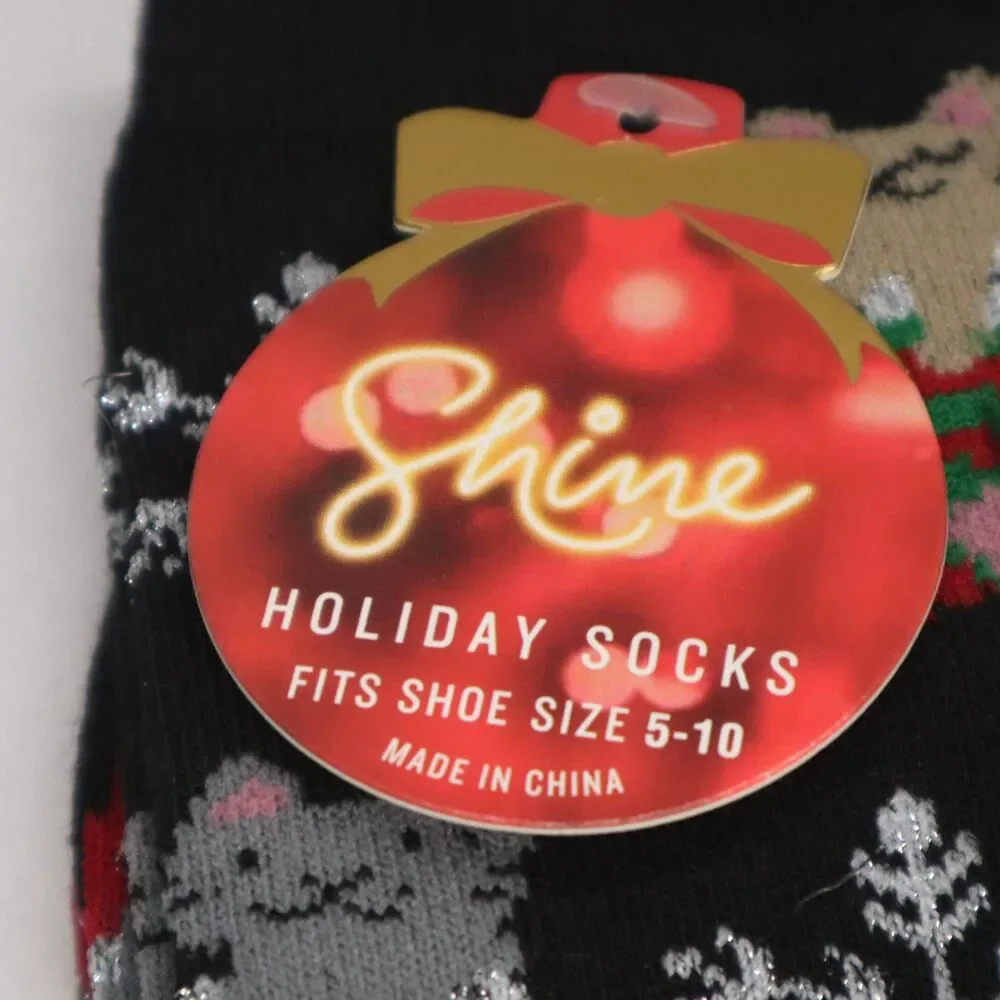 Snowflake Kitten Stocking Holiday Socks Shimmery NEW Size 5-10 Shine